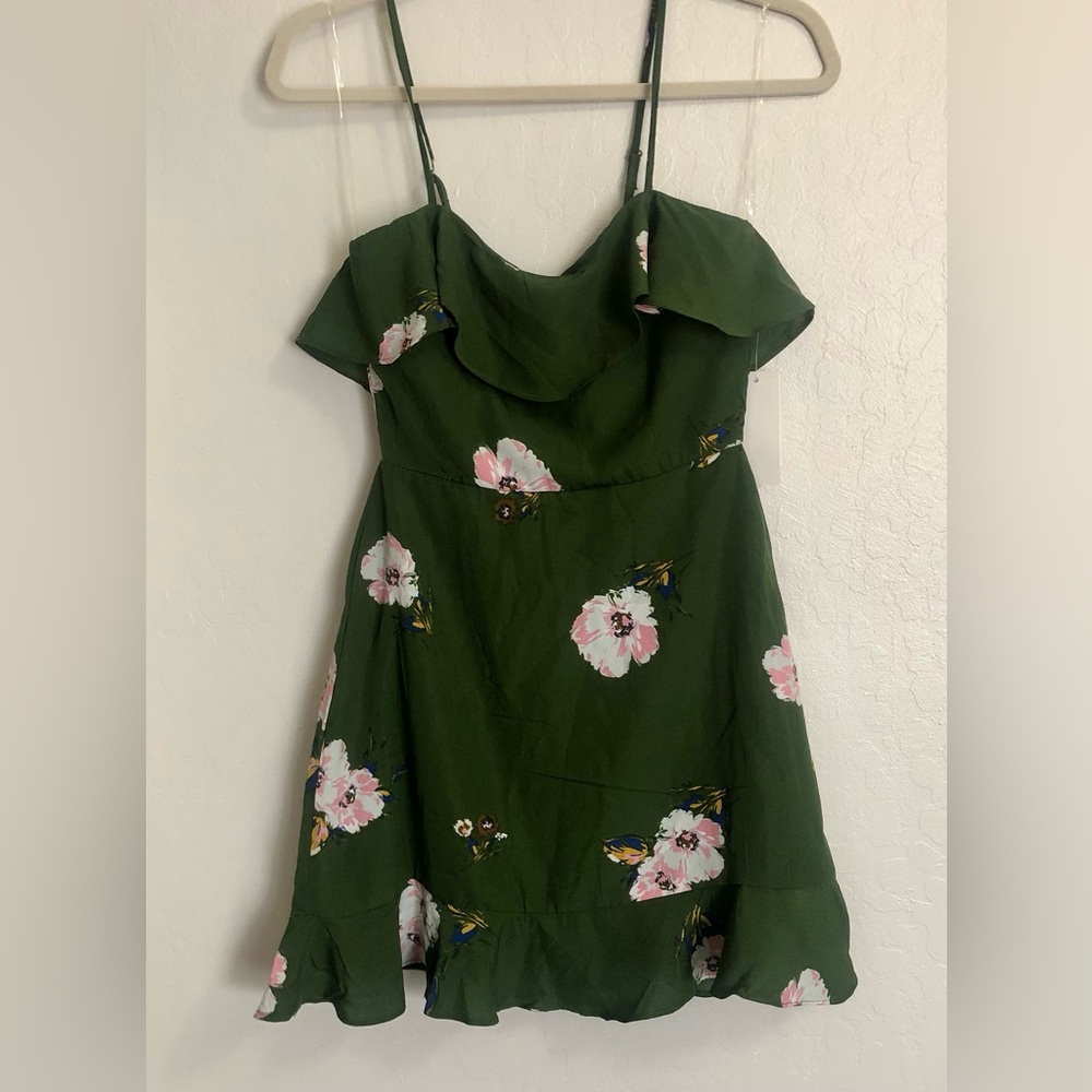 Row A Dress Green Floral Mini Spaghetti Strap Womens Sz XS NEW NWT